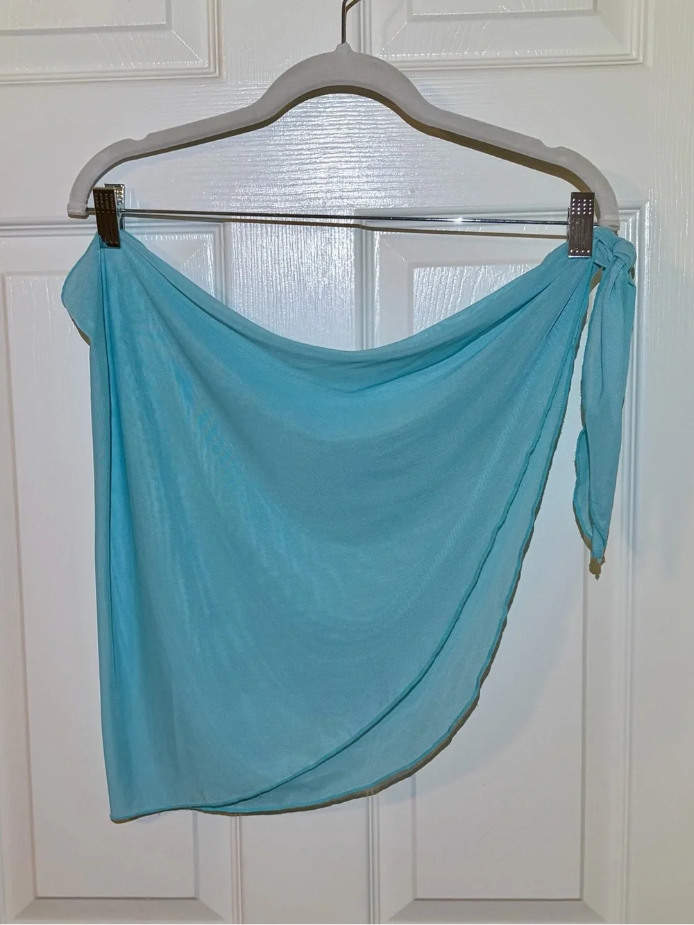 68” Wide Light Blue Sheer Bolero Shrug Wrap Pareo Scarf Sarong Cover Up. OS
